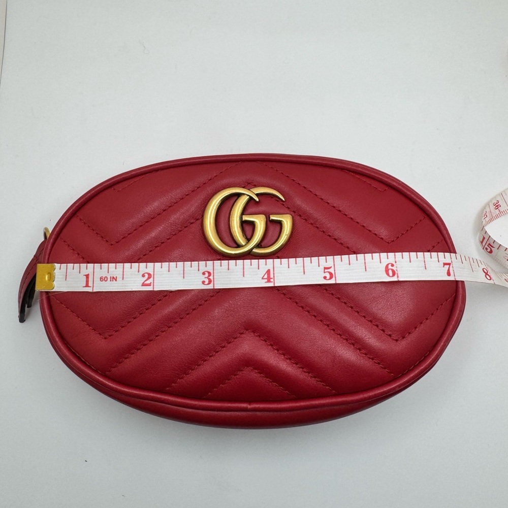 Gucci Marmont Oval Belt Bag Interlocking GG Quilted Leather Red Small 75 cm - Picture 8 of 16